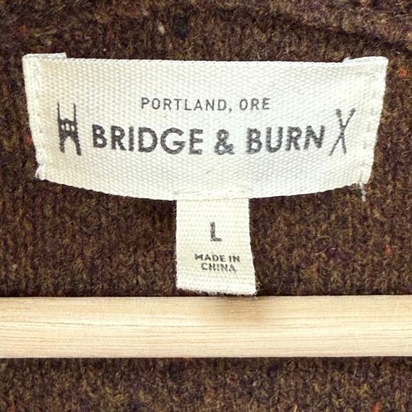 Bridge & Burn Men's Brown Merino Button Cardigan L Sweater MSRP $178 Fisherman - Picture 3 of 6